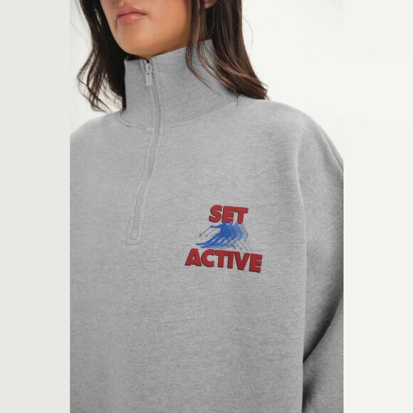 Set Active Staple Quarter Zip Midweight Sweatshirt Mountain Heather Grey NWT New - Picture 3 of 12